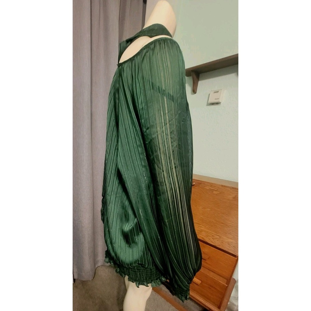 Ashley Stewart Sz 2X (18/20) Emerald Green Long Balloon Sleeve Smocked Hem Scarf - Picture 2 of 7